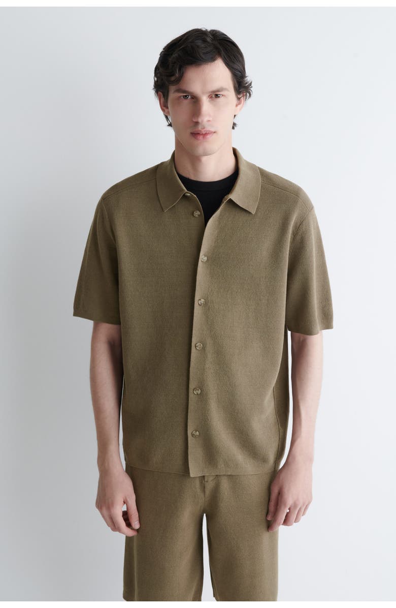 COS Knitted Linen Short-sleeved Shirt, Main, color, Khaki