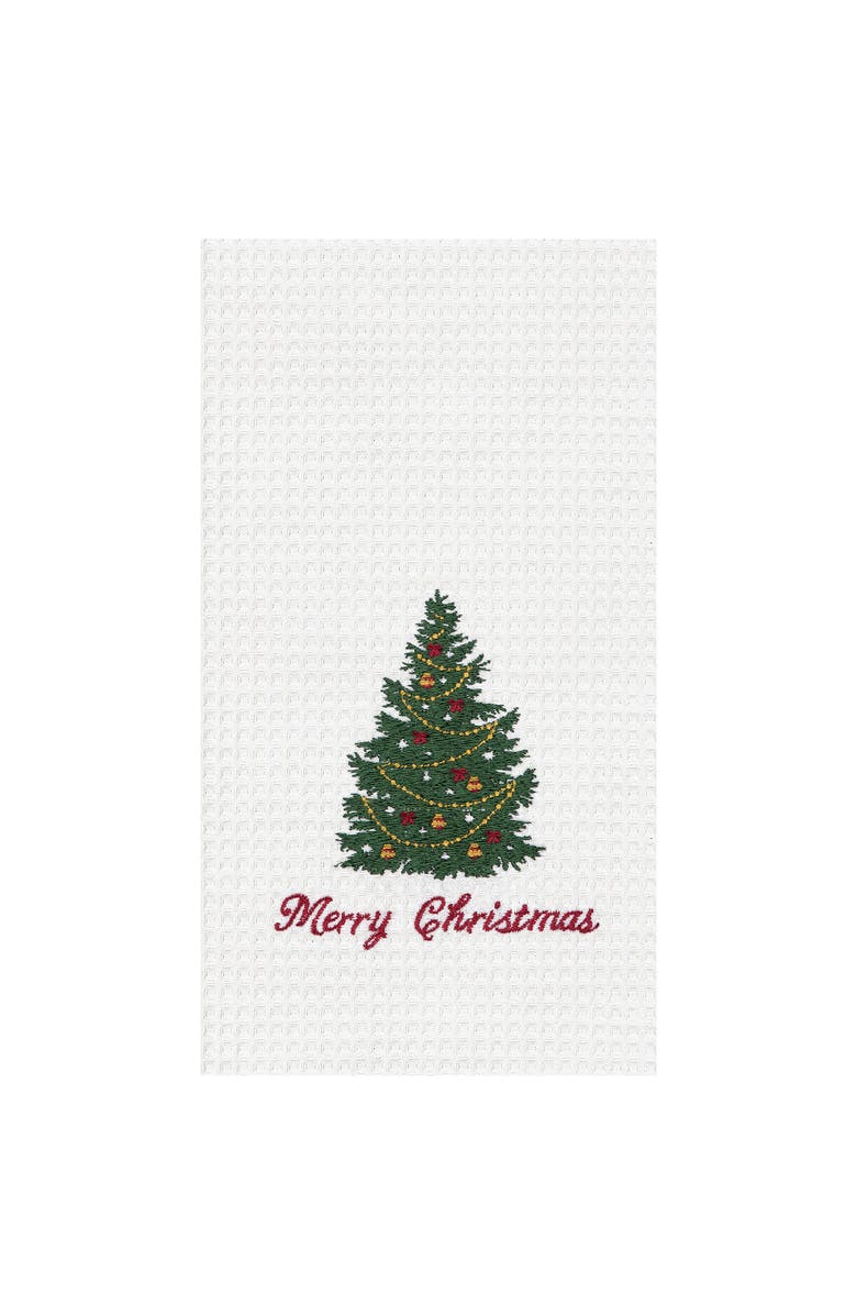 C&F Home "Merry Christmas" Tree Embroidered 100% Cotton Waffle Weave Kitchen Dishtowel, Main, color, 