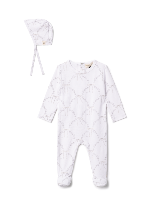 Bow Print Jersey Romper with Hat (Baby)