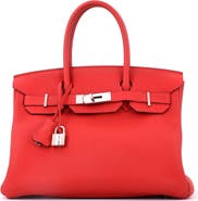 Pre-Owned Hermes Birkin Handbag Red Togo with Palladium Hardware 30