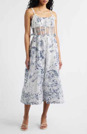 Cyrus Floral Sheer Waist Midi Dress