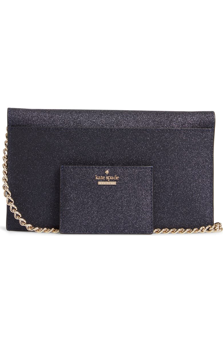 Kate Spade New York burgess court - brennan glitter leather crossbody clutch, Alternate, color,