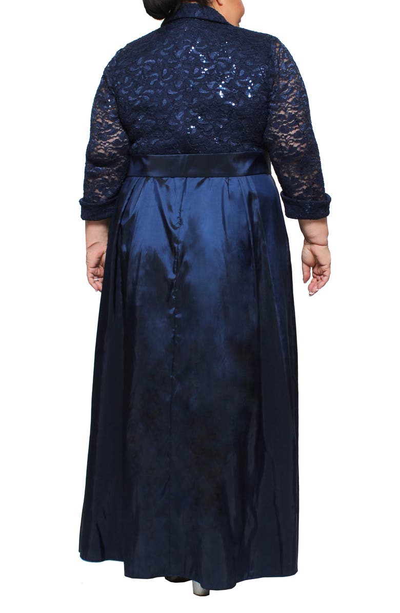 Alex Evenings Embroidered Lace Long Sleeve A-Line Gown, Alternate, color, 