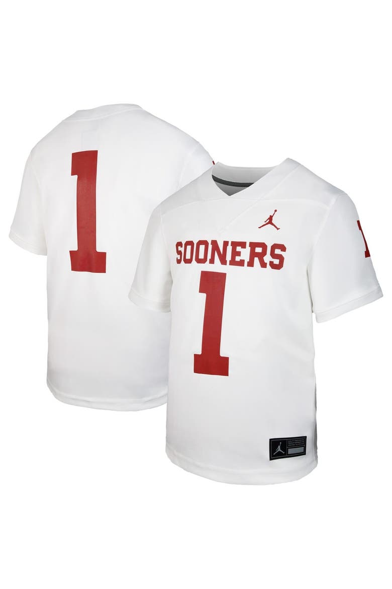 Youth Jordan Brand #1 White Oklahoma Sooners Untouchable Replica Game Jersey, Main, color, White