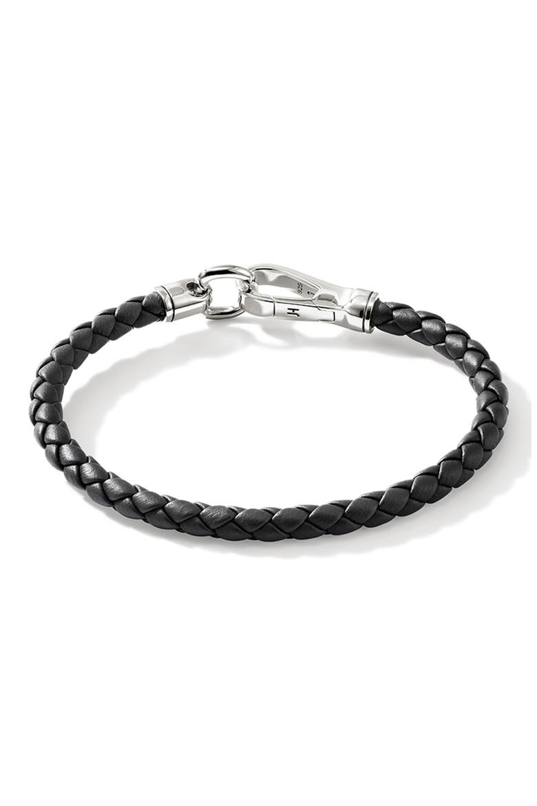 Men's Braided Leather Bracelet, Alternate, color, BLACK/ SILVER