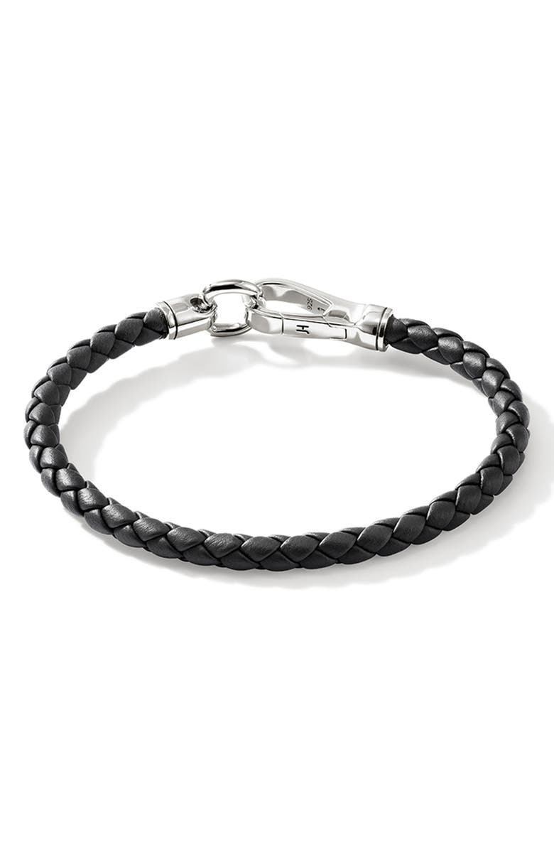 John Hardy Men's Braided Leather Bracelet, Main, color, Black/ Silver