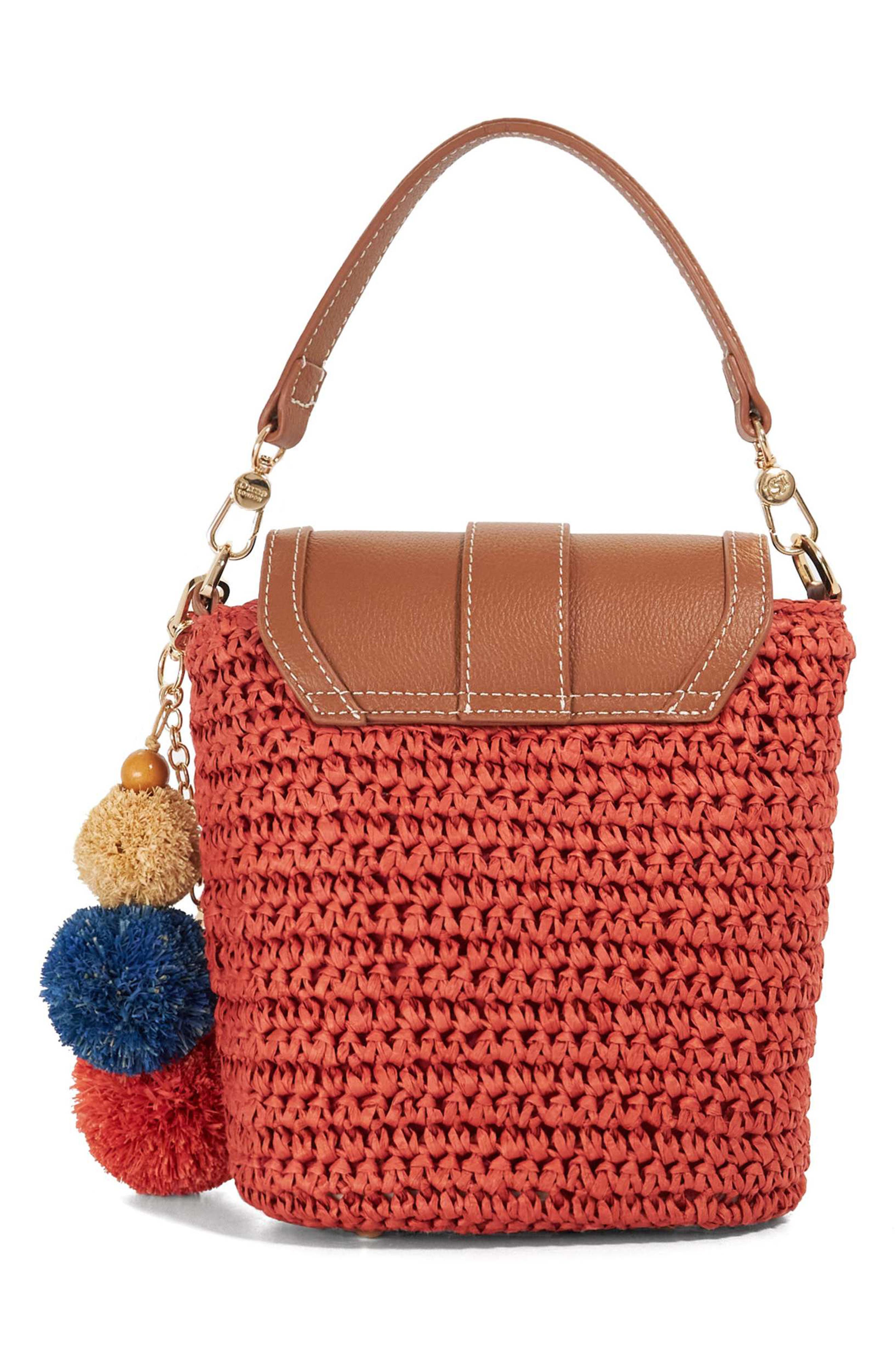 Dimple Raffia Handbag, Alternate, color, RED