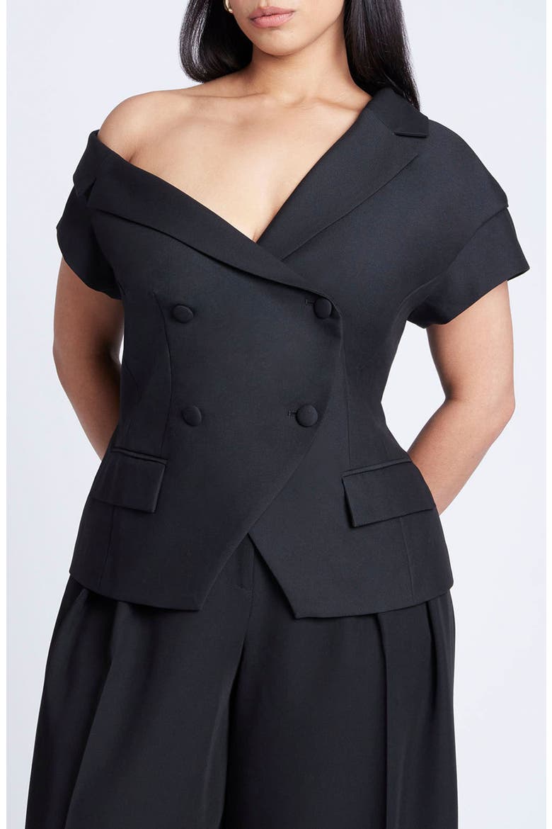 Asym Neckline Short Sleeve Blazer, Main, color, BLACK ONYX