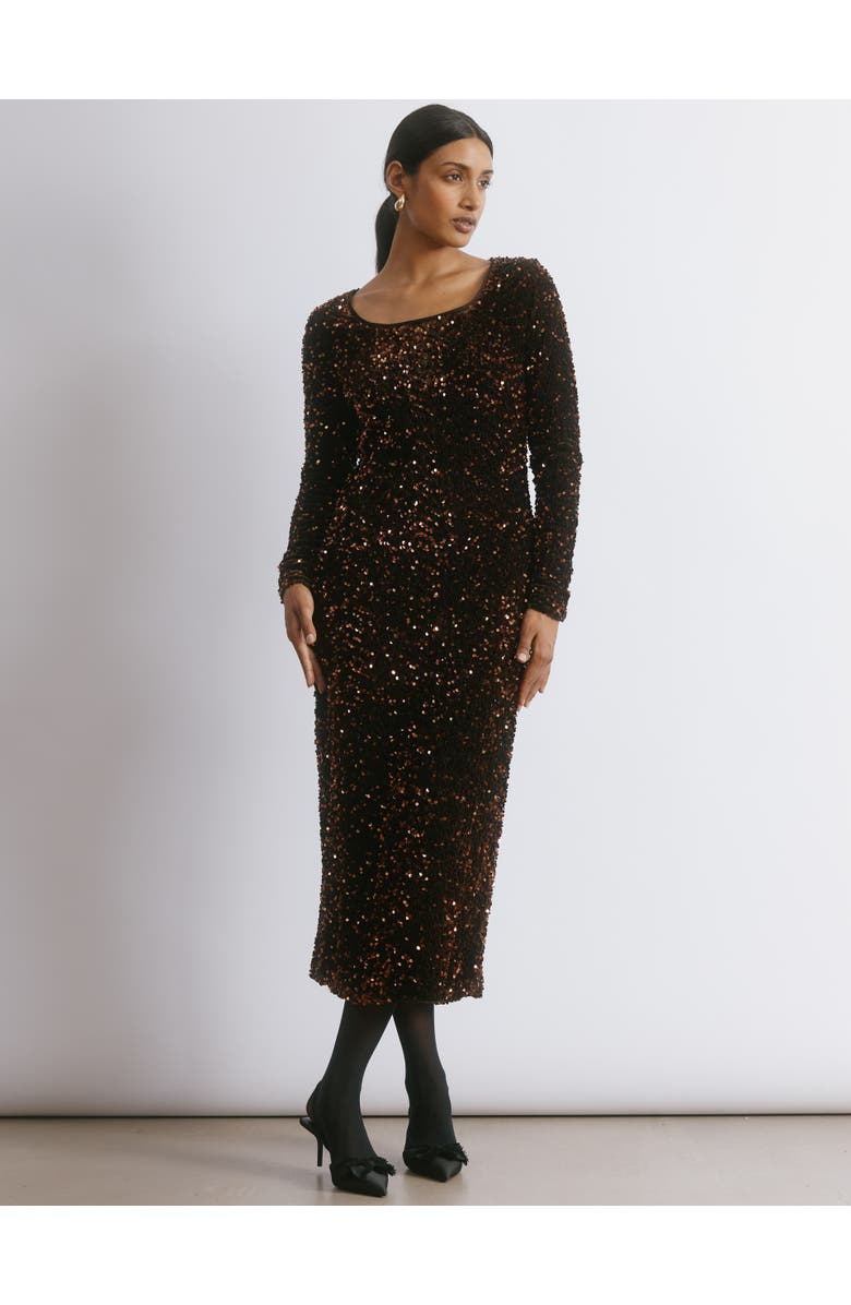Albaray Velvet & Sequin Square Neck Dress, Main, color, Chocolate
