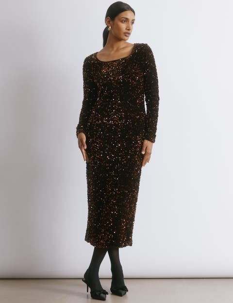 Velvet & Sequin Square Neck Dress