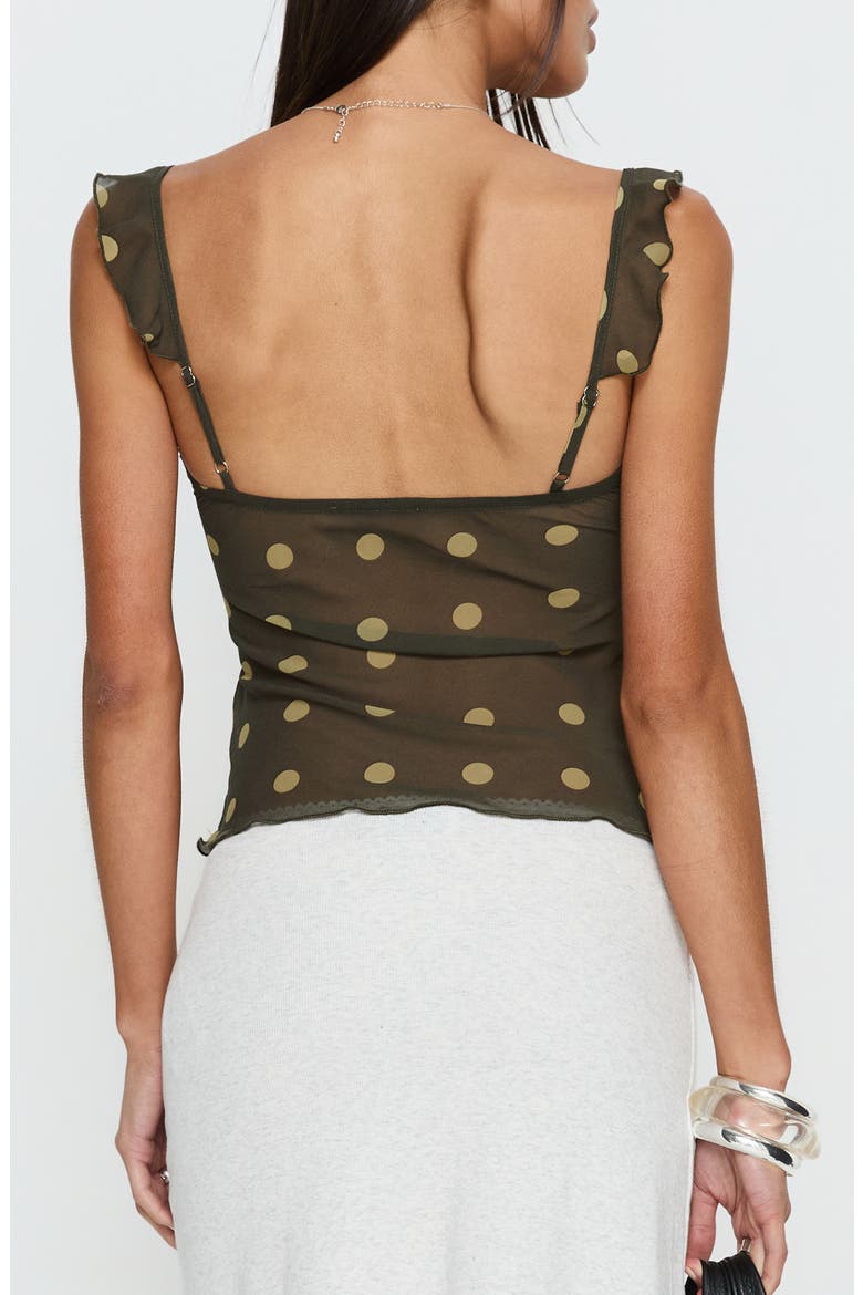 Zayliah Frill Detail Polka Dot Top, Alternate, color, GREEN POLKA