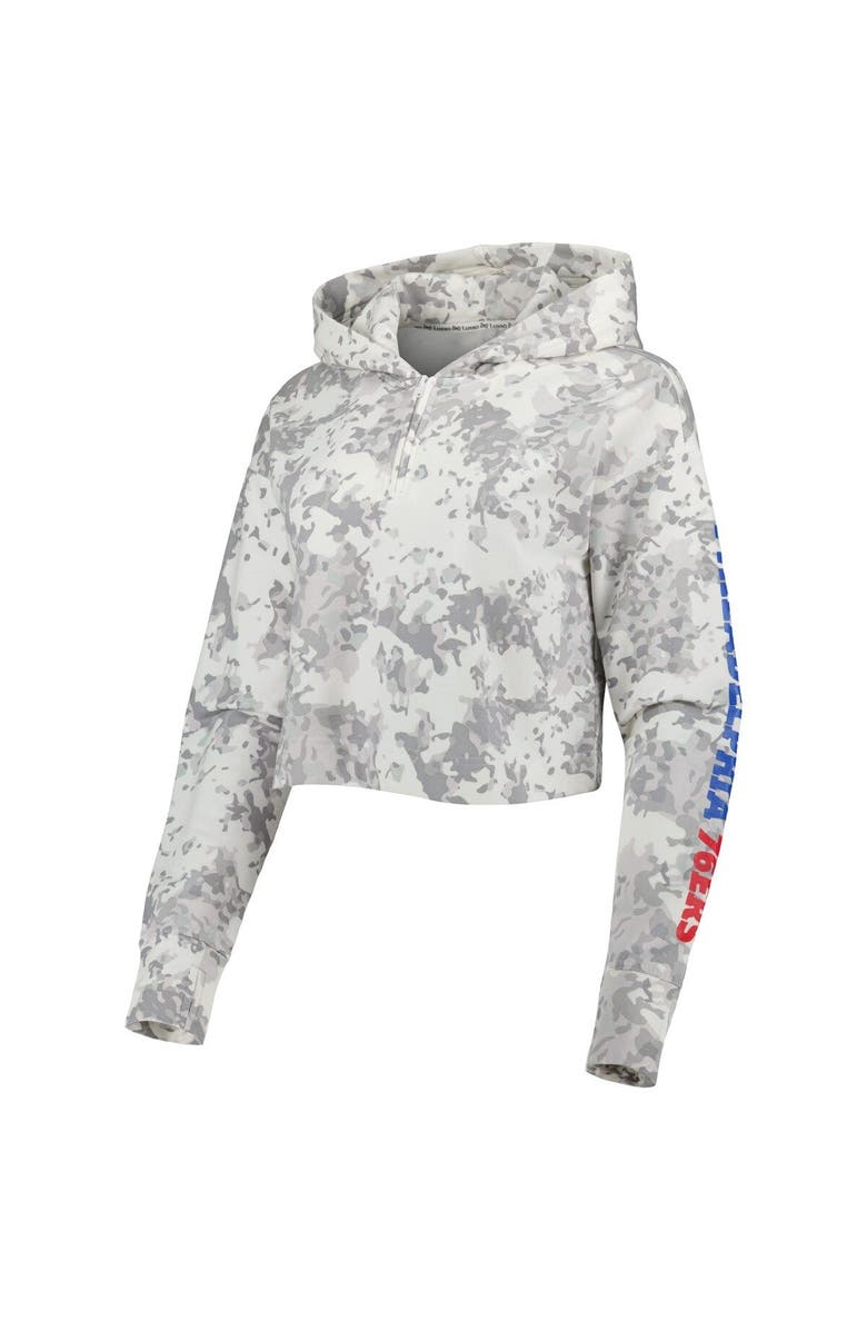 LUSSO Women's Lusso Gray/White Philadelphia 76ers Maia Tri-Blend Cropped Quarter-Zip Top, Alternate, color, Gray