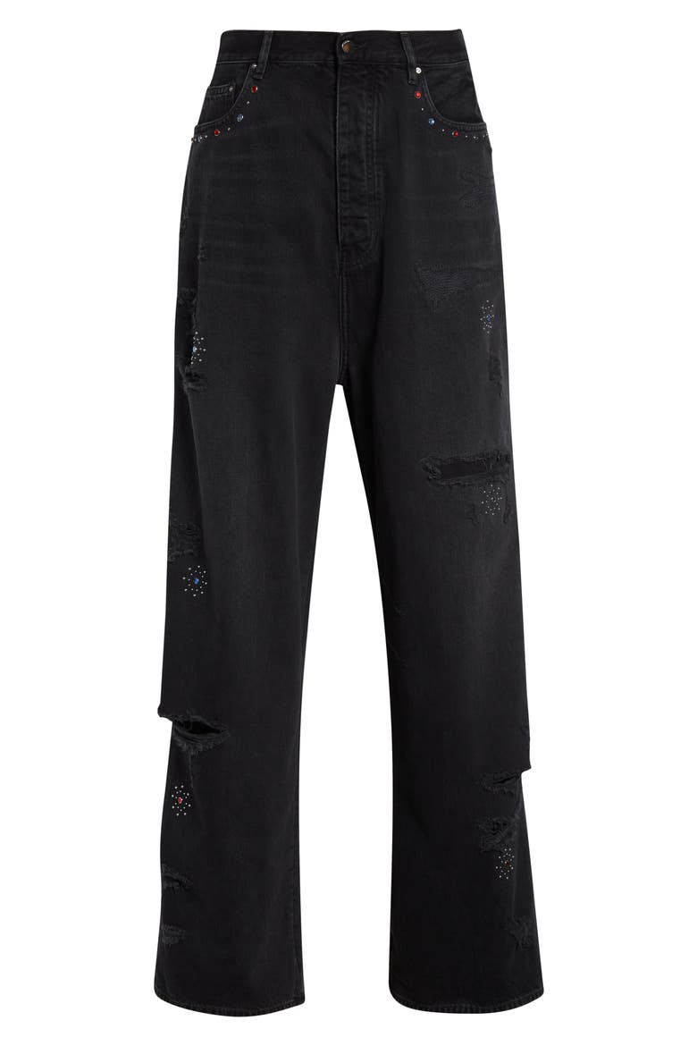 Bones Studded Rip & Repair Baggy Jeans, Alternate, color, VINTAGE BLACK