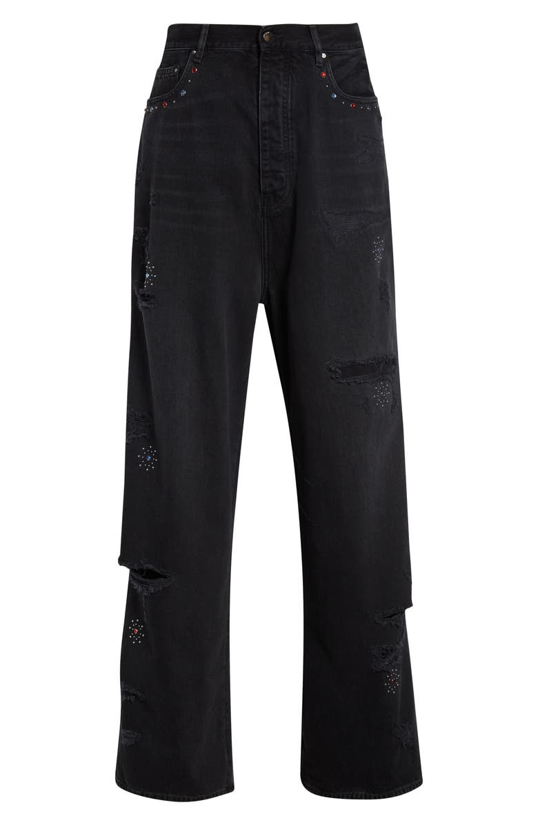 AMIRI Bones Studded Rip & Repair Baggy Jeans, Main, color, Vintage Black
