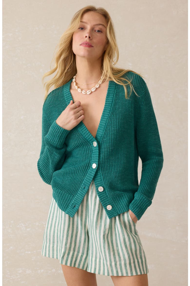 Miramar Linen & Cotton Cardigan, Alternate, color, DEEP JUNGLE
