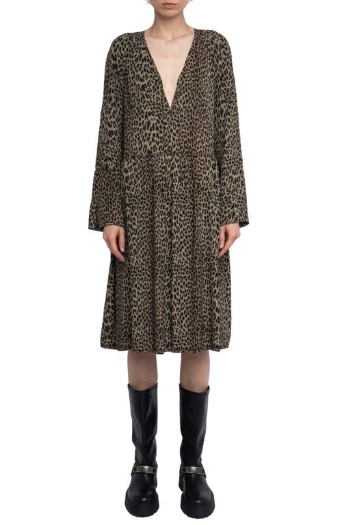 Zadig & Voltaire Rinas Leopard-print V-neck Mini Dress In Gray
