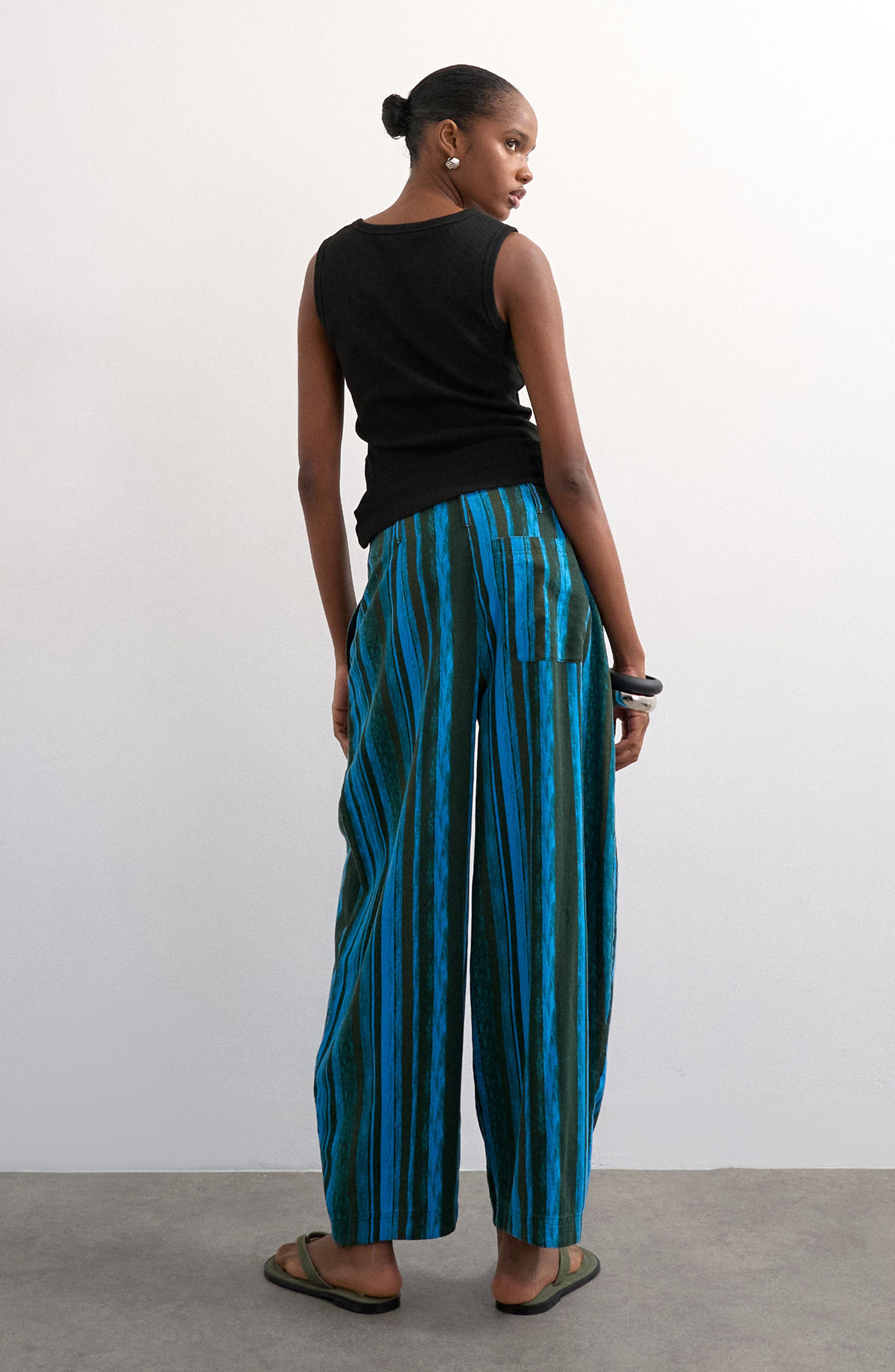 Stripe Linen Blend Barrel Pants - image 2