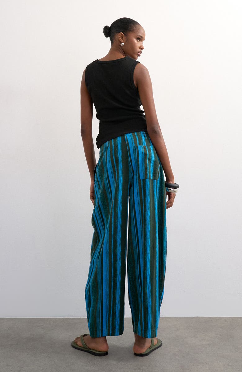 Topshop Stripe Linen Blend Barrel Pants, Alternate, color, Mblue