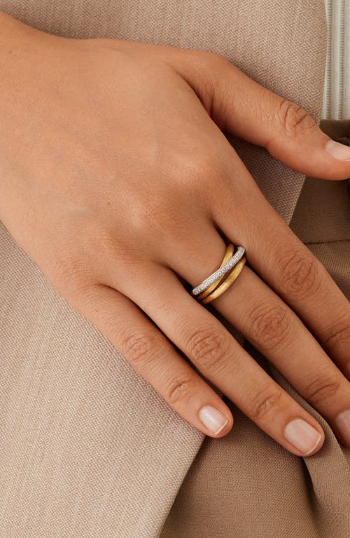 Marco Bicego 18k Yellow & White Gold Jaipur Link Alta Diamond Three Strand Ring In Yellow Gold/diamond