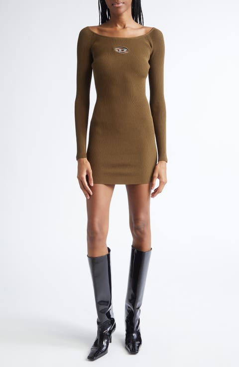M-Vera Metallic Oval D Cutout Long Sleeve Rib Minidress