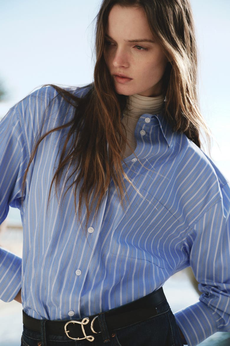 Oversized Poplin Shirt, Alternate, color, Blue/striped