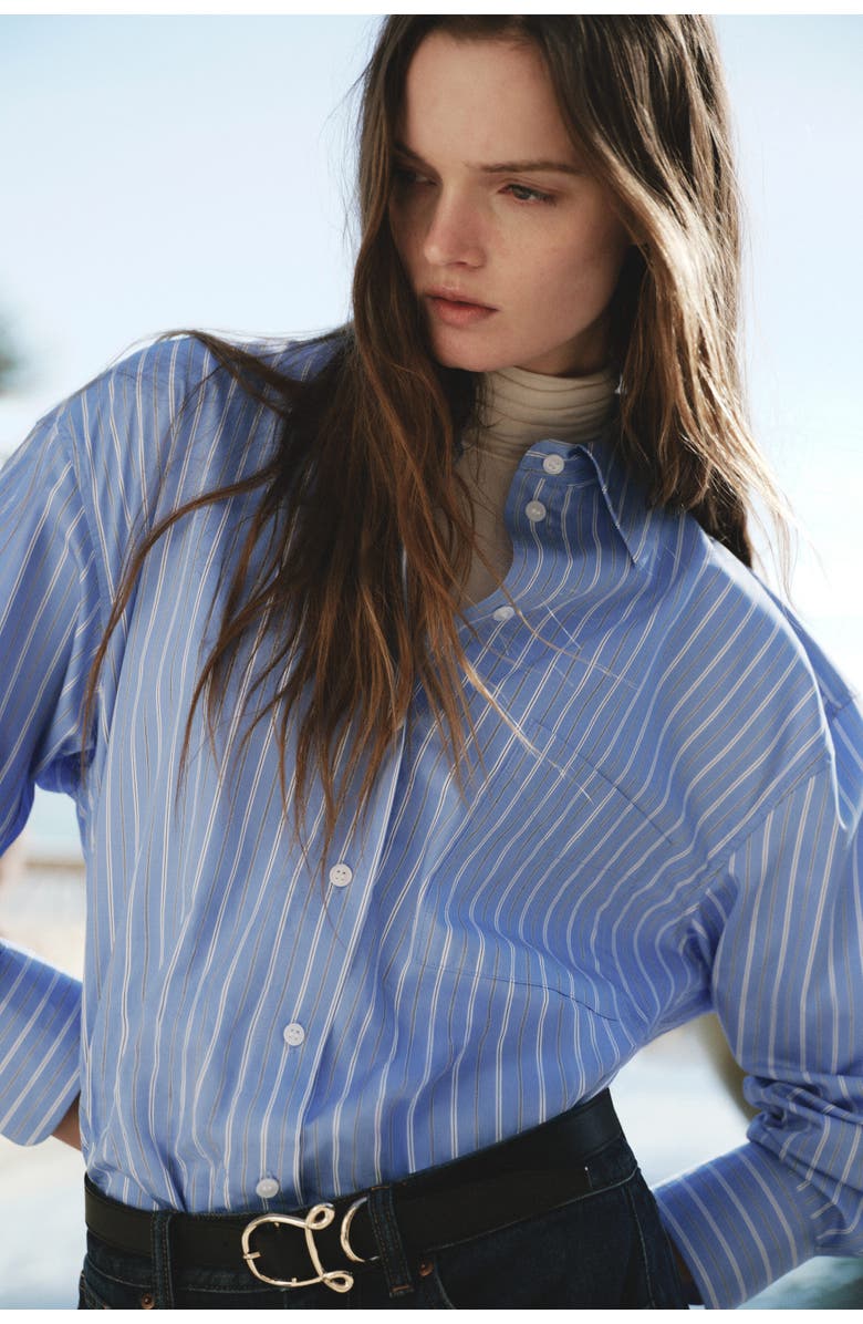 H&M Oversized Poplin Shirt, Alternate, color, Blue/Striped