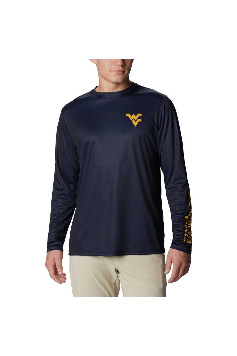 Men's Columbia Navy West Virginia Mountaineers Terminal Shot Omni-Shade Omni-Wick Long Sleeve T-Shirt, Main, color, Navy