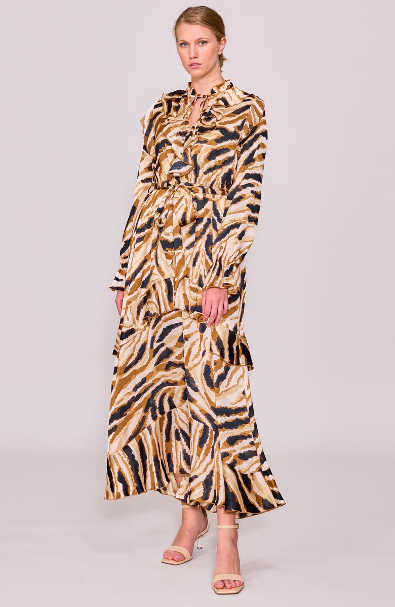 MELLODAY Long Sleeve Tiered Chiffon Maxi Dress, Alternate, color, Multi