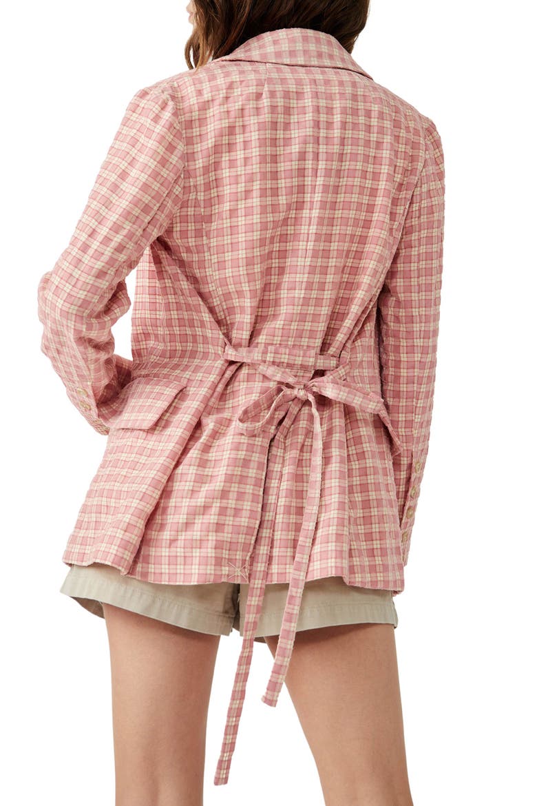 Olivia Tie Waist Gingham Double Breasted Blazer, Alternate, color, PINK