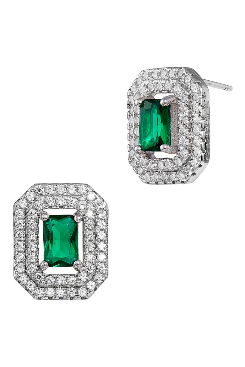 Double Halo Lab Created Emerald Stud Earrings, Main, color, GREEN