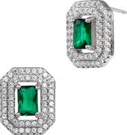 SAVVY CIE JEWELS Double Halo Lab Created Emerald Stud Earrings