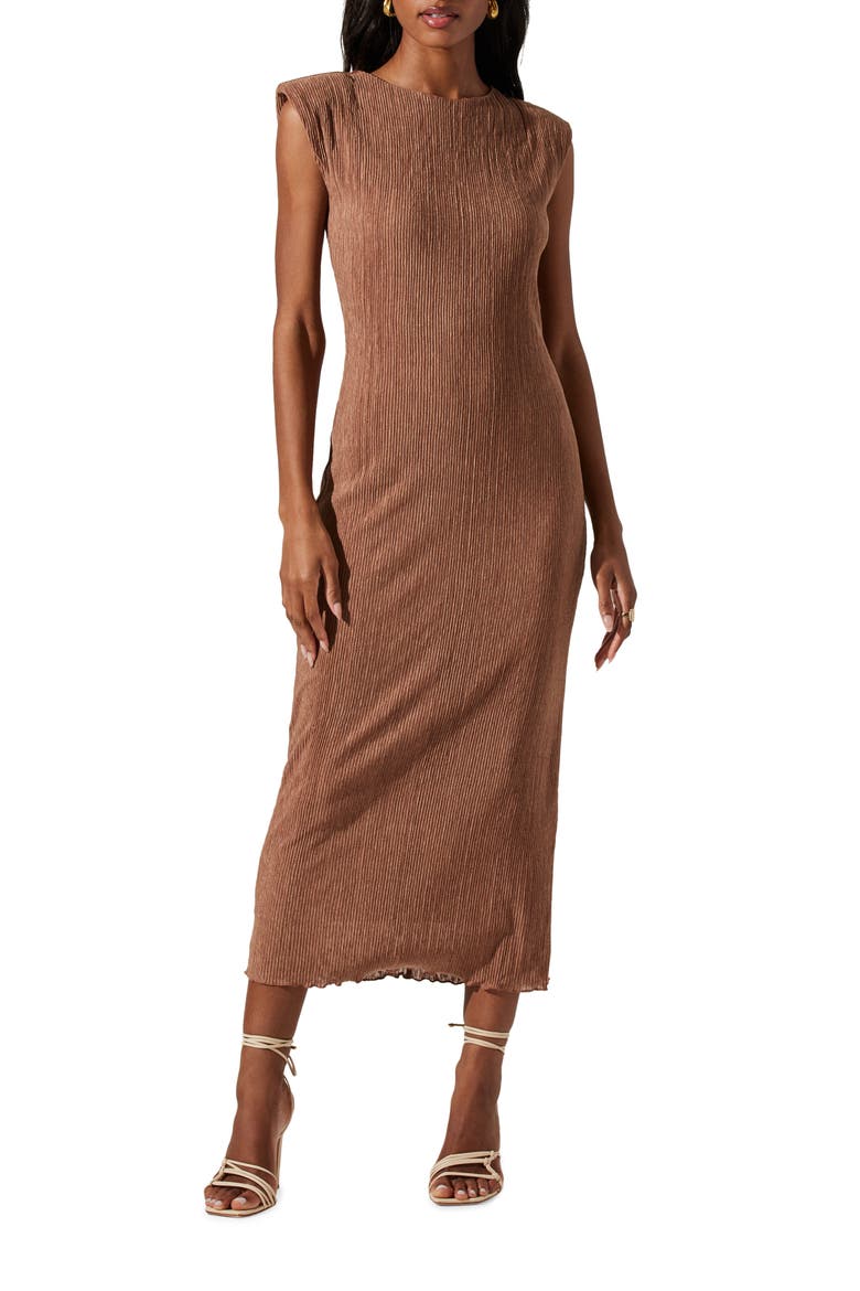 Plissé Maxi Dress, Main, color, BROWN