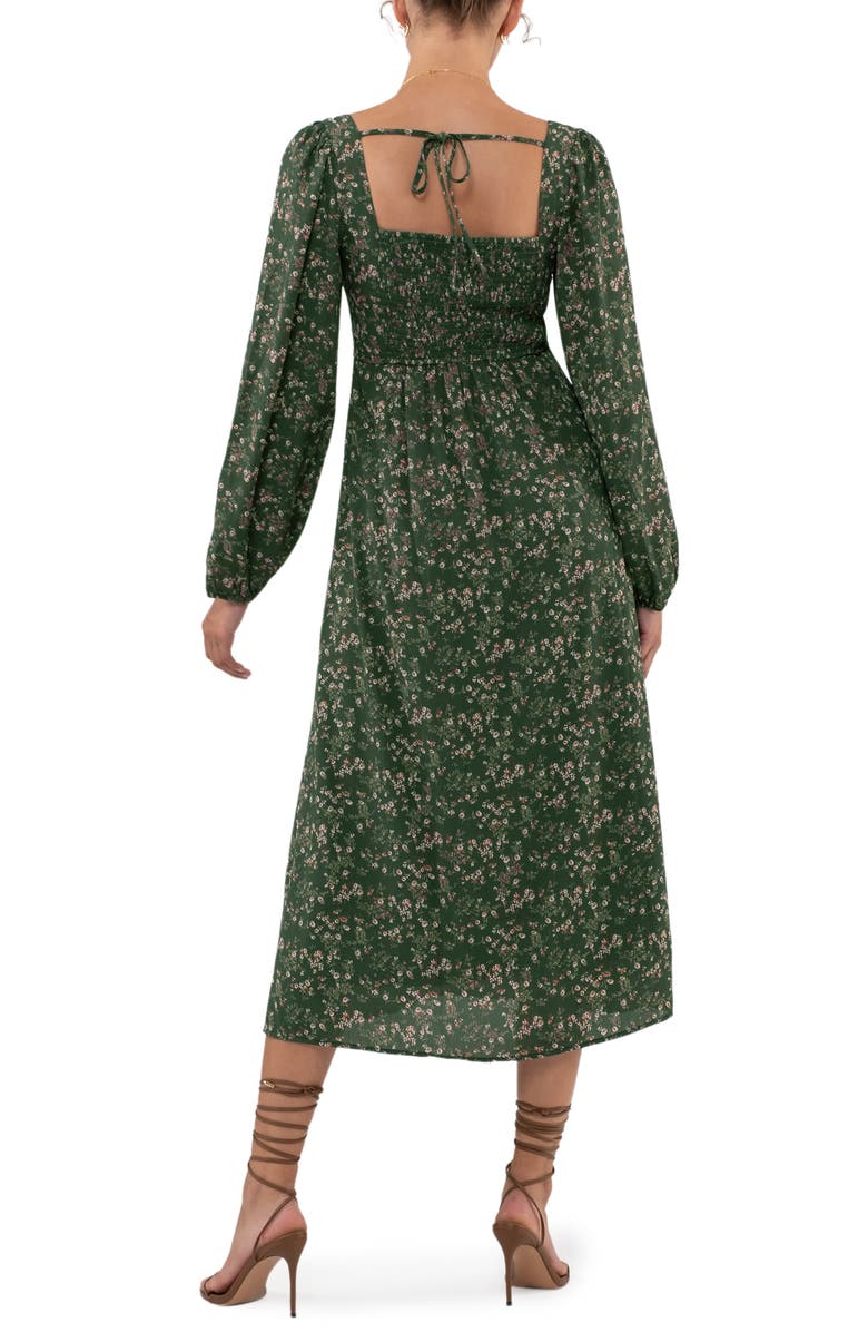 AUGUST SKY Floral Long Sleeve Midi Dress, Alternate, color, 