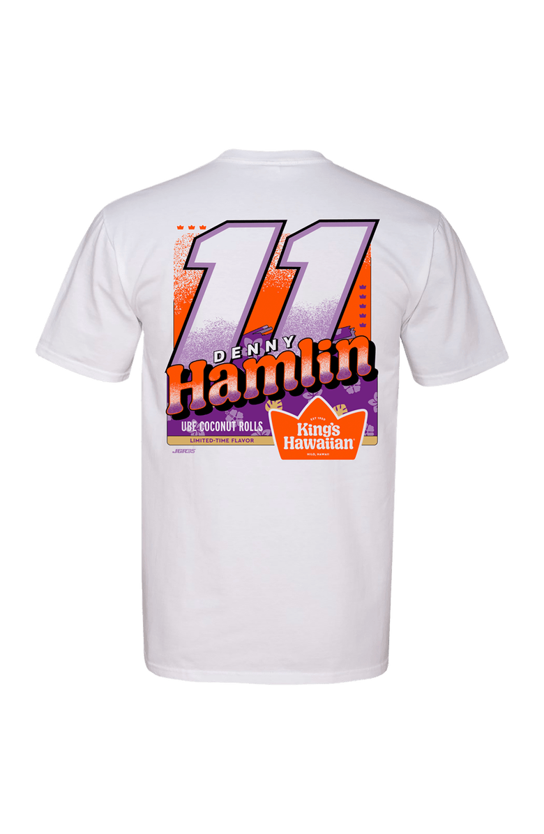 Classic Ink Men's Classic Ink White Denny Hamlin King's Hawaiian Car T-Shirt, Alternate, color, White