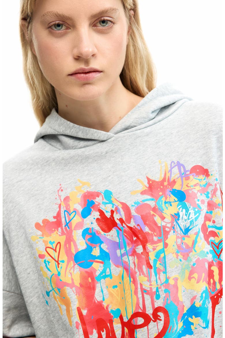 Mickey Mouse Paint Splattered Fleece Graphic Hoodie, Alternate, color, GRAY
