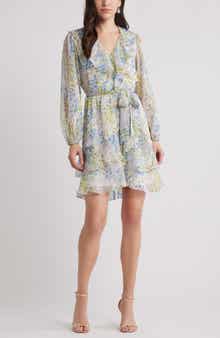 Chelsea28 Floral Ruffle Trim Long Sleeve Chiffon Minidress