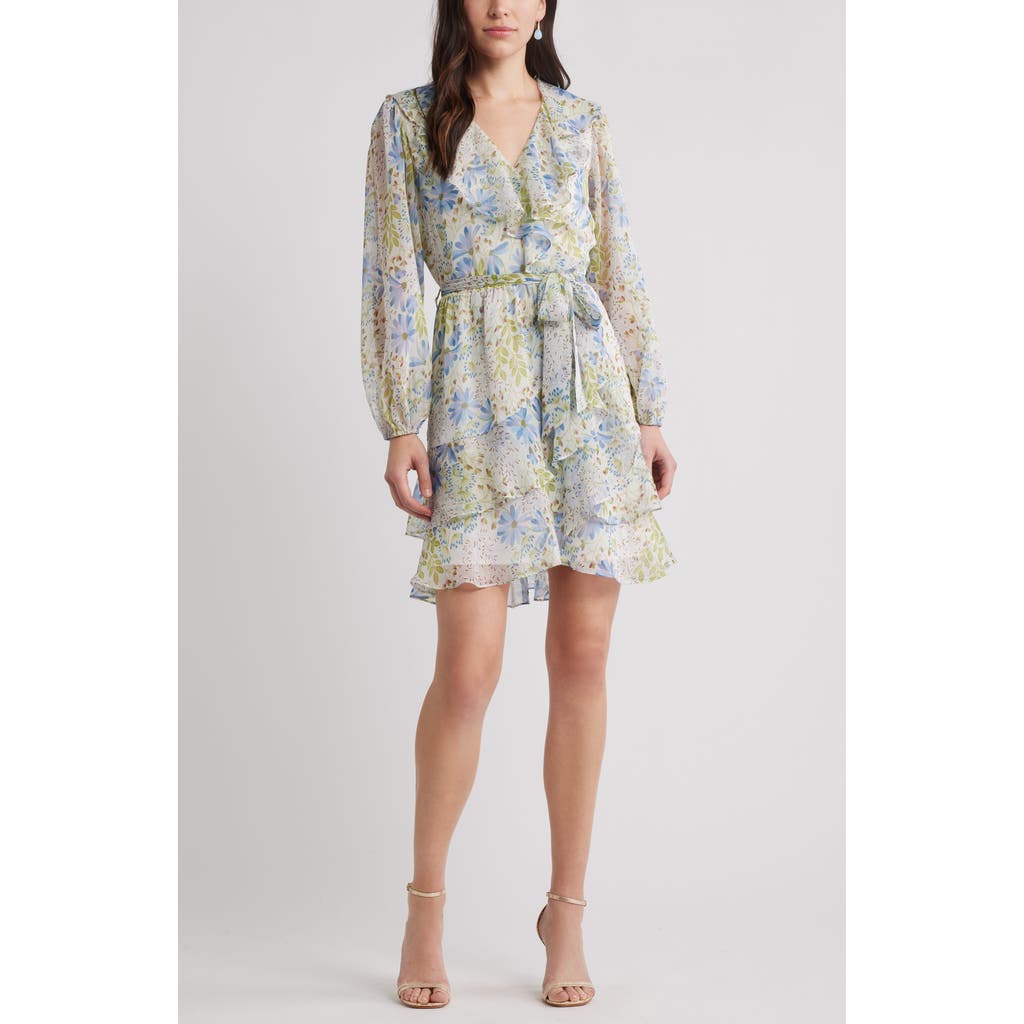 Chelsea28 Floral Ruffle Trim Long Sleeve Chiffon Minidress In Multi