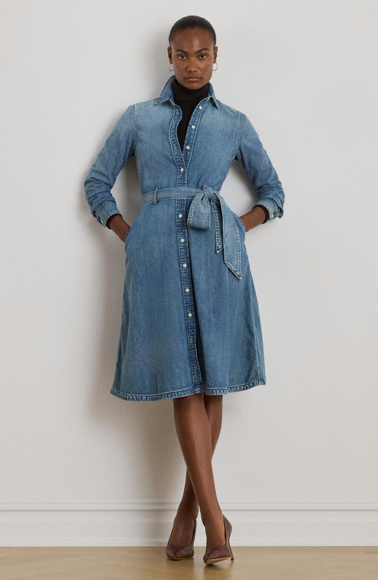 Lauren Ralph Lauren Belted Denim Shirtdress, Alternate, color, Odwin Wash