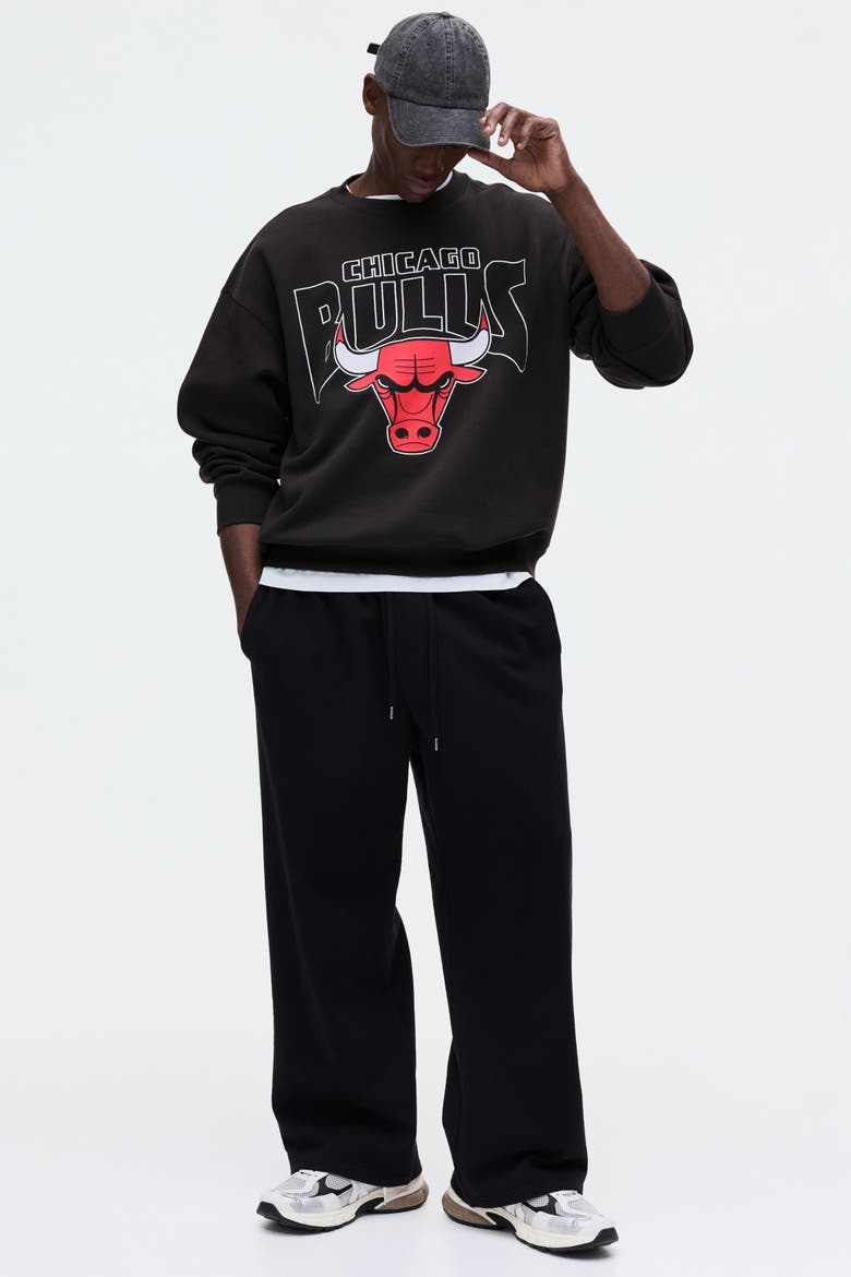 Oversized Fit Printed Sweatshirt, Alternate, color, Black/NBA