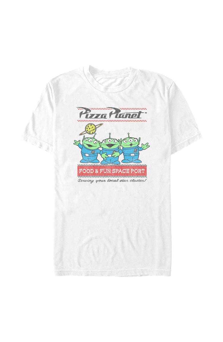 Toy Story Men's Toy Story Pizza Planet Aliens Graphic T-Shirt, Alternate, color, White
