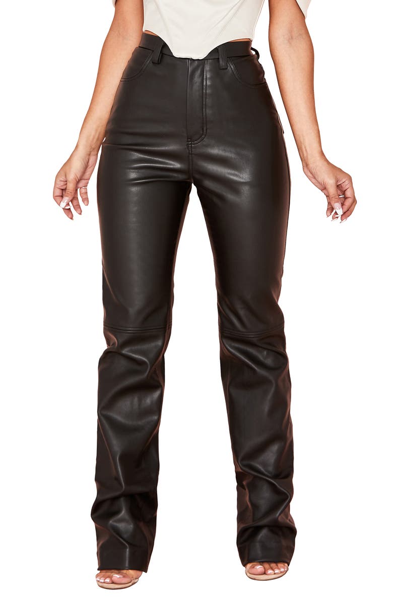 HOUSE OF CB Inaya High Waist Faux Leather Pants, Main, color, Black