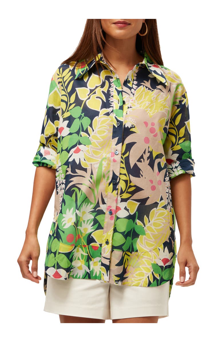 Trina Turk Button Up Swing Top, Main, color, Floral Green Multi