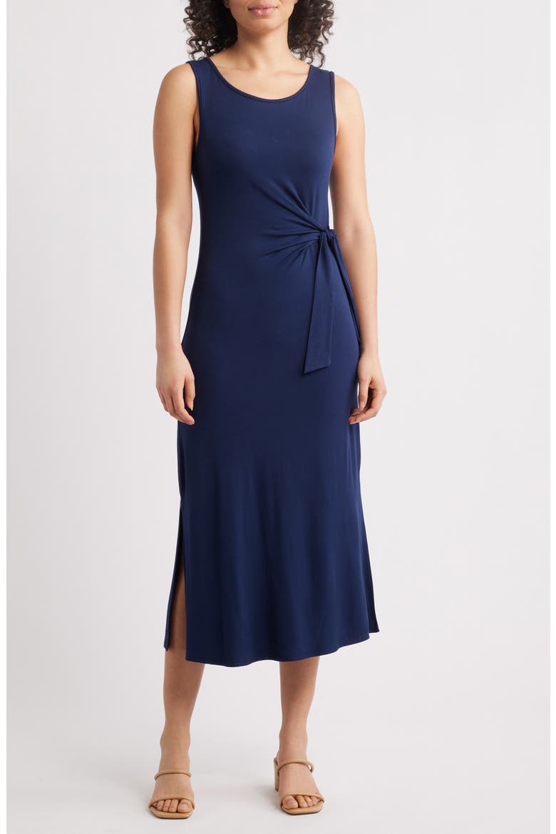 Side Tie Sleeveless Midi Dress, Main, color, NAVY