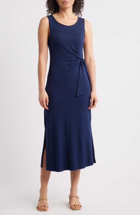 Side Tie Sleeveless Midi Dress