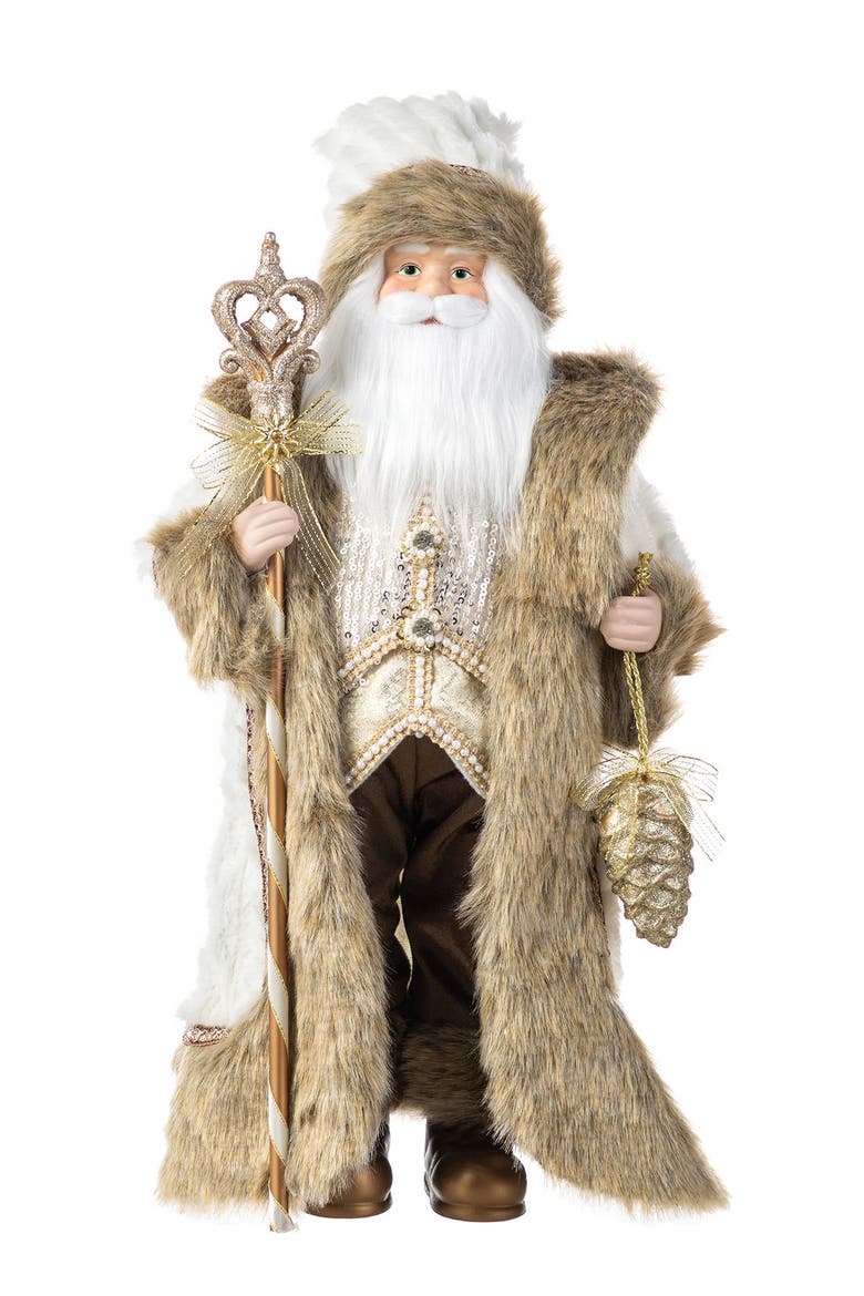 18"H Faux Fur Christmas Woodland Santa Figurine, Main, color, Brown