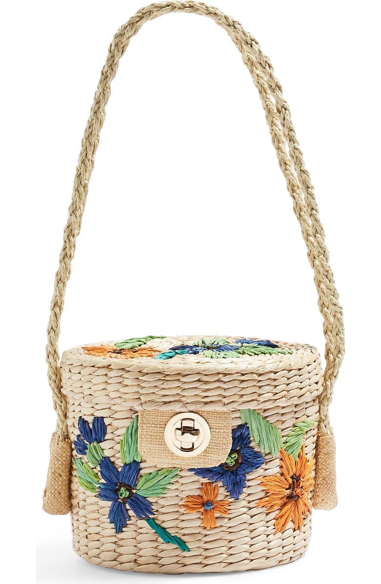 Topshop Fable Floral Straw Bucket Bag, Main, color,
