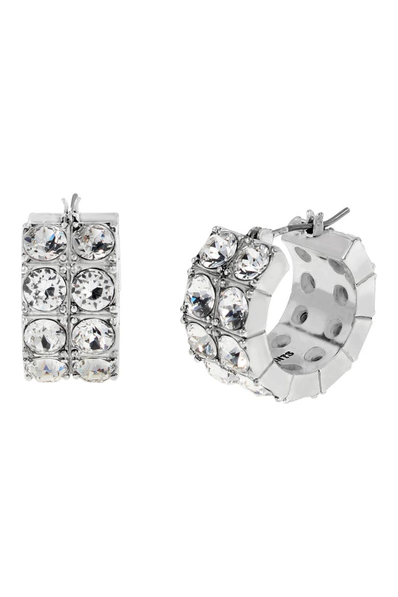 Double Crystal Hoop Earrings, Main, color, RHODIUM