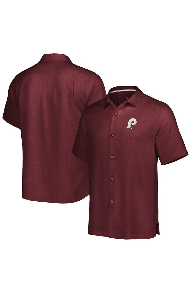 Tommy Bahama Men's Tommy Bahama Burgundy Philadelphia Phillies Sport Tropic Isles Camp Button-Up Shirt, Main, color,