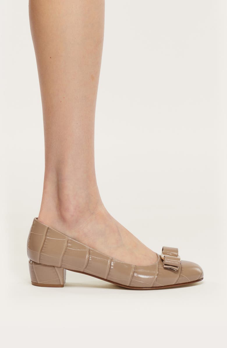FERRAGAMO Vara Bow Croc Embossed Pump, Alternate, color,