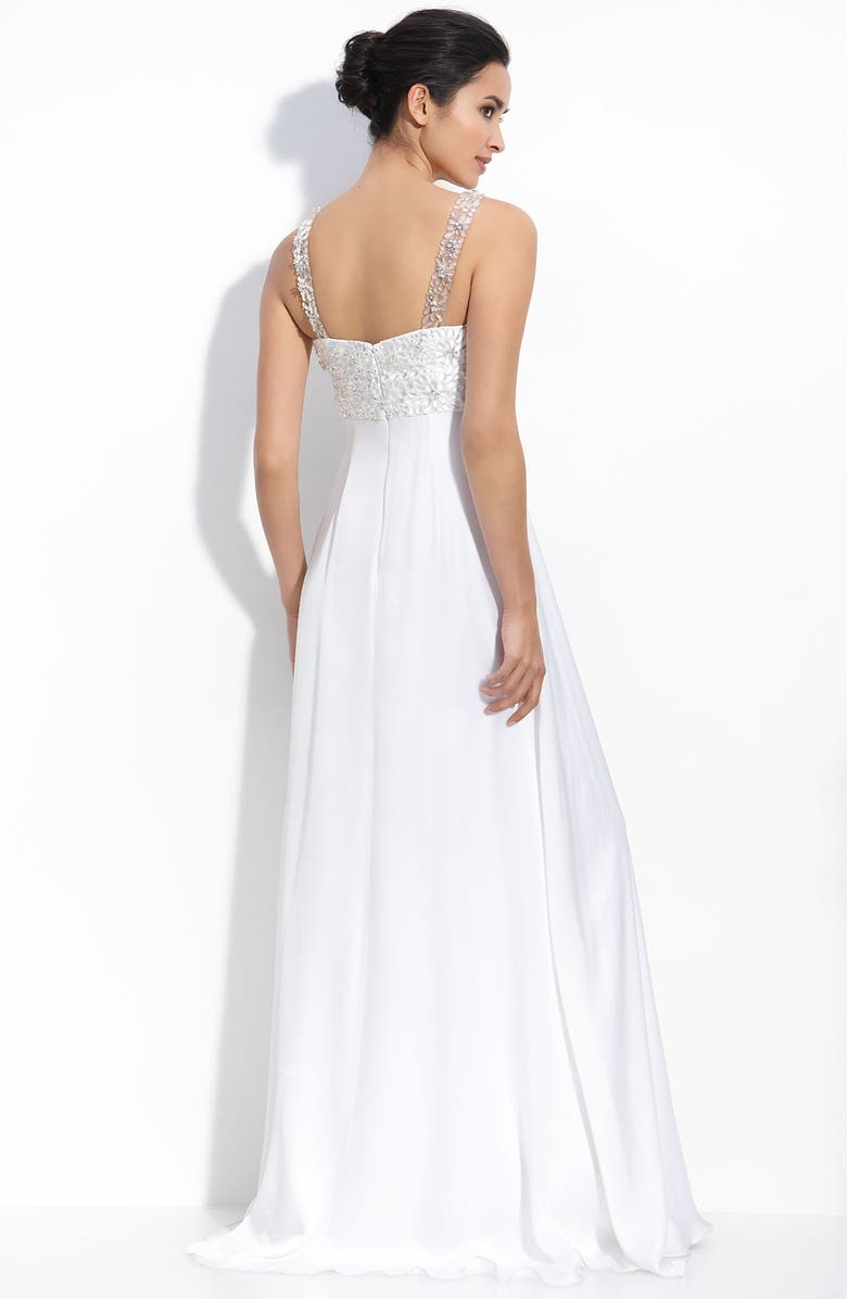 Theia Beaded Illusion & Silk Satin Faced Georgette Gown, Alternate, color, 
